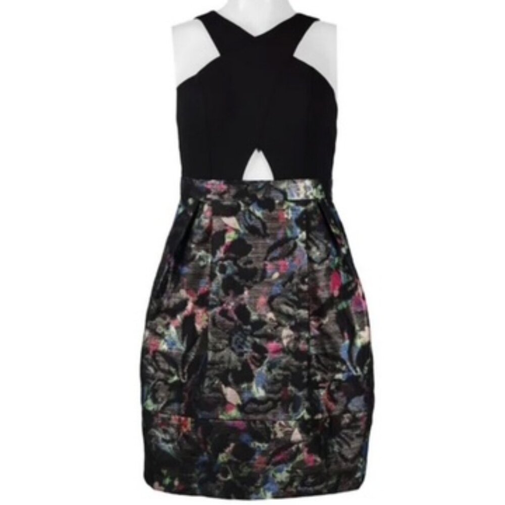 AIDAN BY AIDAN MATTOX CROSSED NECK CUTOUT JACQUARD DRESS